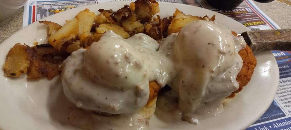 Fried Chicken Eggs Benedict with Home Fries